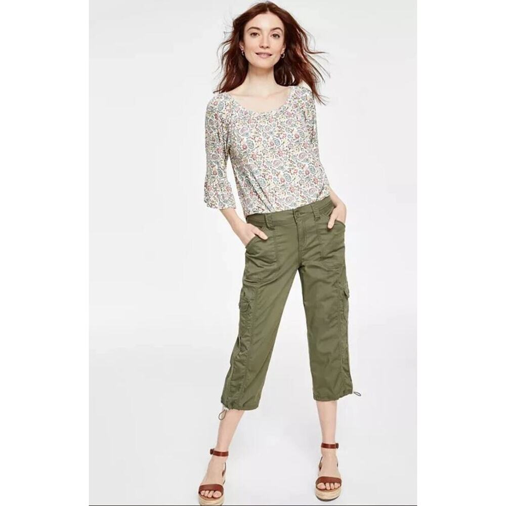Style & Co Women's Petite Bungee-Hem‎ Capri Pants in Olive Spring 6P MSRP $40